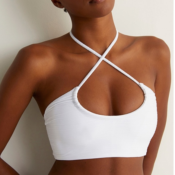 White raised ribbed longline bandeau bikini top NWT - Picture 1 of 7
